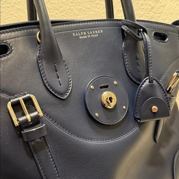Ralph Lauren Navy Blue Leather Tote - Picture 3 of 6